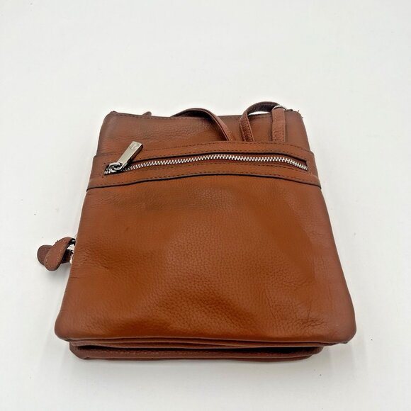 Giani Bernini Triple Zip Pebble Leather Dasher Crossbody Bag Cognac Pre-Owned - Picture 3 of 5